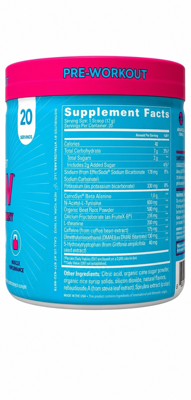 EBOOST POW Pre Workout Blue Raspberry 20 Servings Powder
