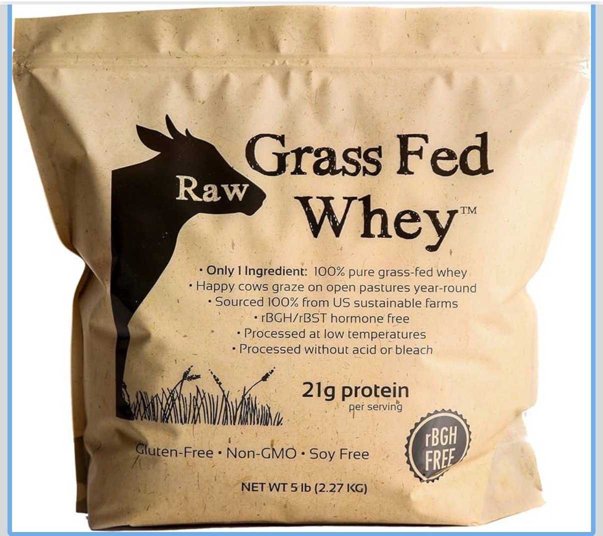 Raw Grass Fed Whey Unflavored Protein Powder – No Additives, Undenatured, 5 lbs