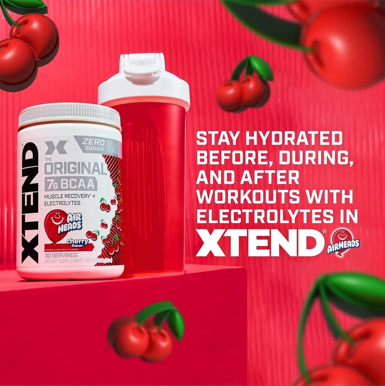 XTEND ORIGINAL 7g BCAA Cherry Air Heads Muscle Recovery +Electrolytes Zero Sugar
