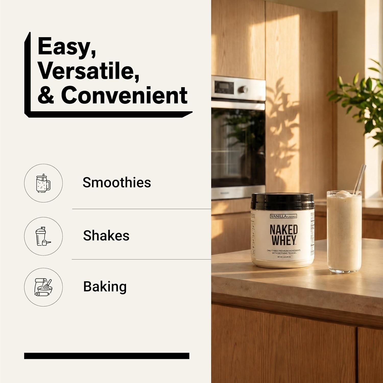 1Lb Vanilla Whey Protein Powder: 3-Ingredient NSF Certified Natural Supplement