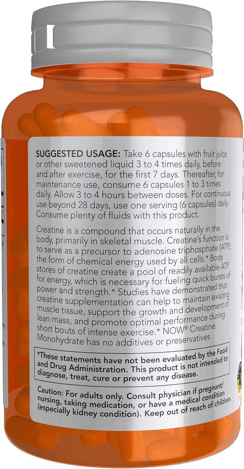 NOW Sports Creatine Monohydrate 750mg, Mass Building, Energy Production Capsules