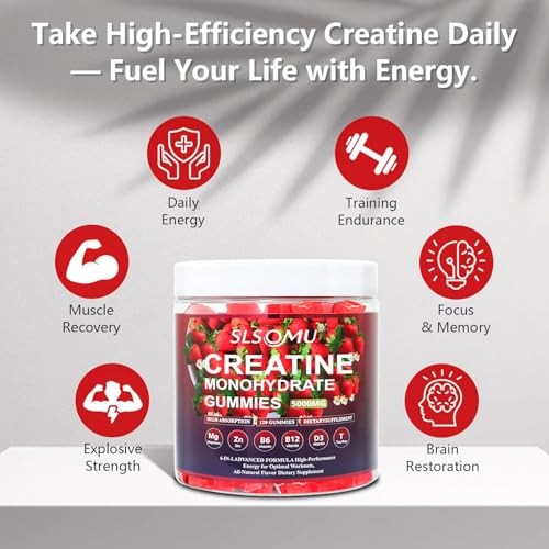 Creatine Monohydrate Gummies 5000mg Pre-Workout Muscle Support 120pc
