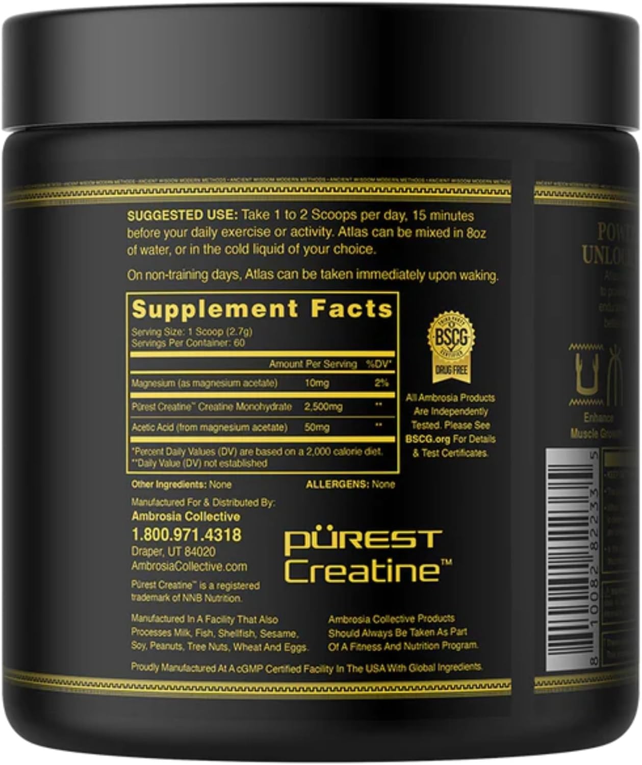 Ambrosia Atlas Performance Creatine Creapure® + Acetic 0.39 Ounce (Pack of 1)