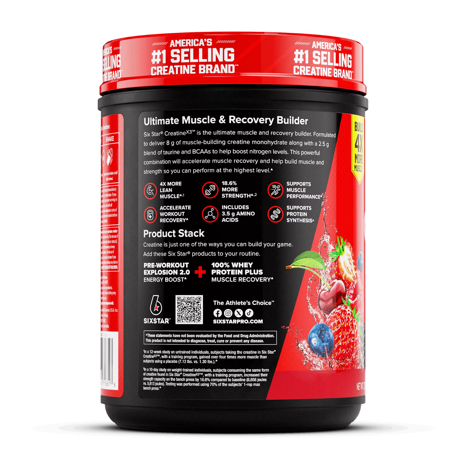 Six Star Pro Nutrition Creatine X3 BCAA Powder Fruit Punch 2.18 lb 30 Servings