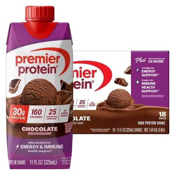 Premier 30g Protein PLUS Energy & Immune Support Shakes,Chocolate,11fl oz,18pack