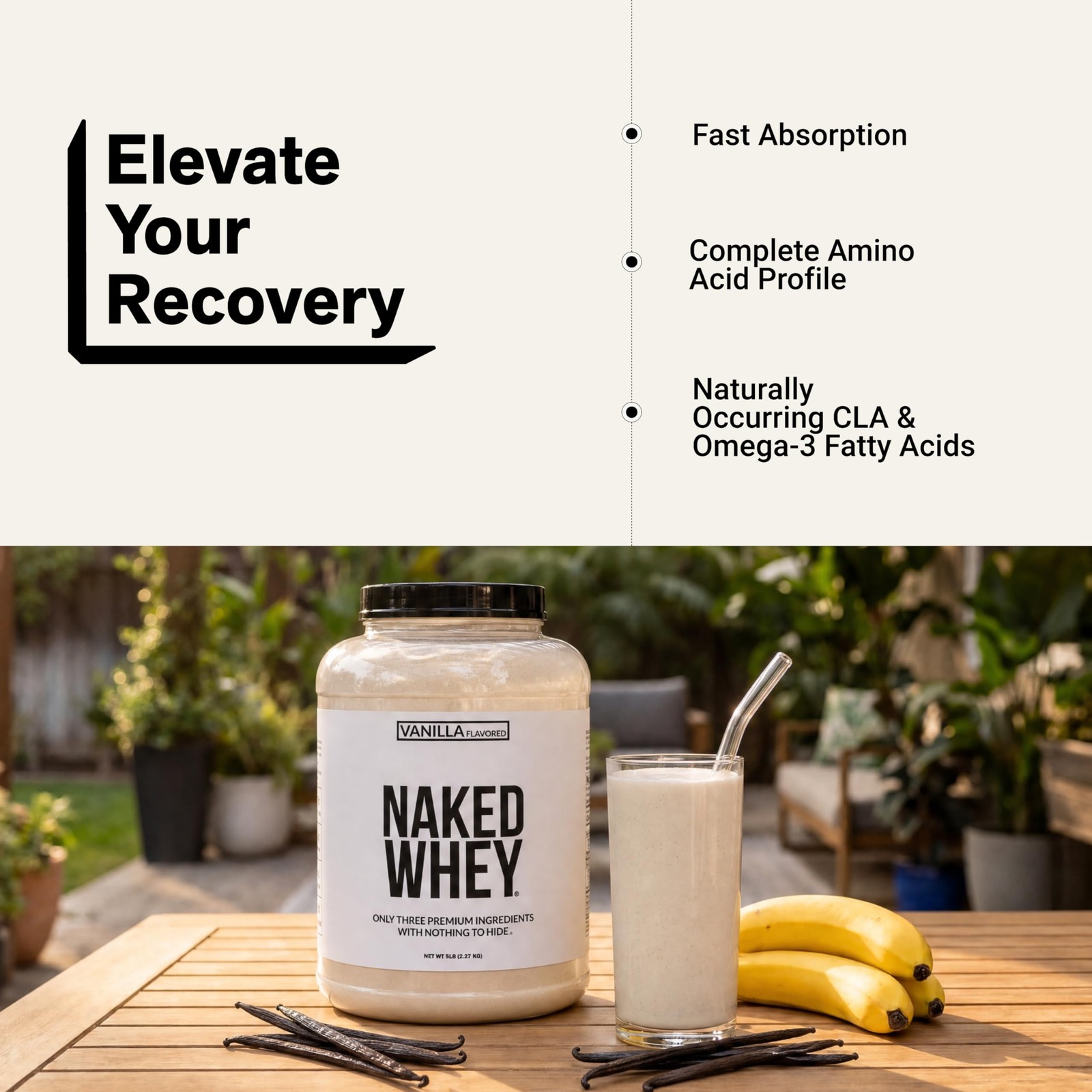 NAKED Vanilla Whey Protein Powder – All Natural Grass Fed 5 Pound (Pack of 1)