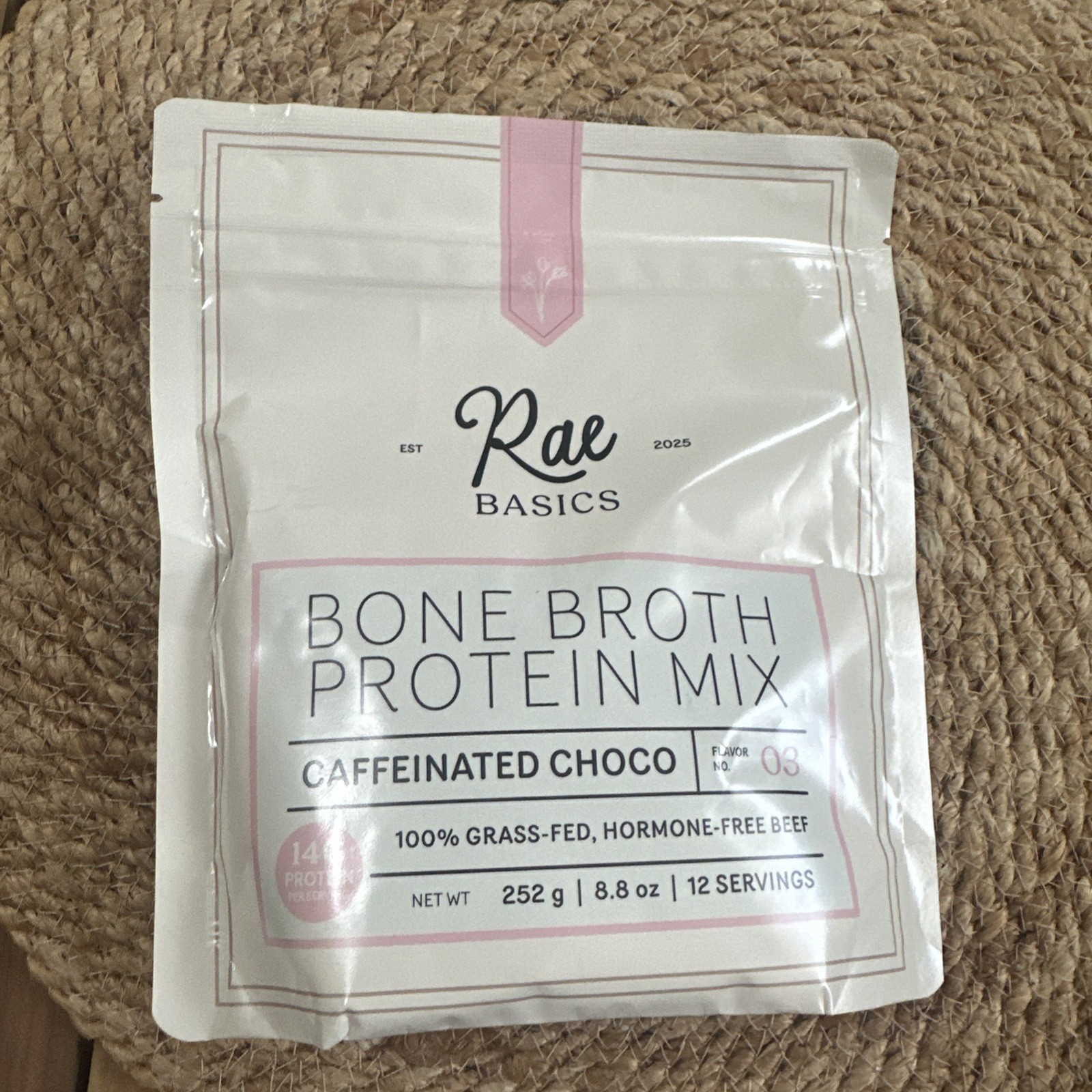 Rae Basics Bone Broth Protein Mix 8.8 Oz Cafffinated Chocó