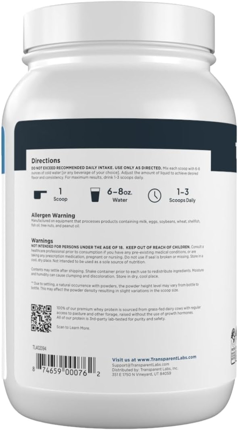 Transparent Labs Grass-Fed Whey Protein Isolate – Natural Flavor, Gluten Free Gr