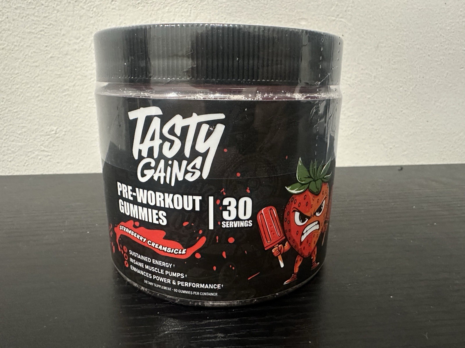 Tasty Gains Pre-Workout Gummies Strawberry Creamsicle Flavor 30 Servings 2 Pack