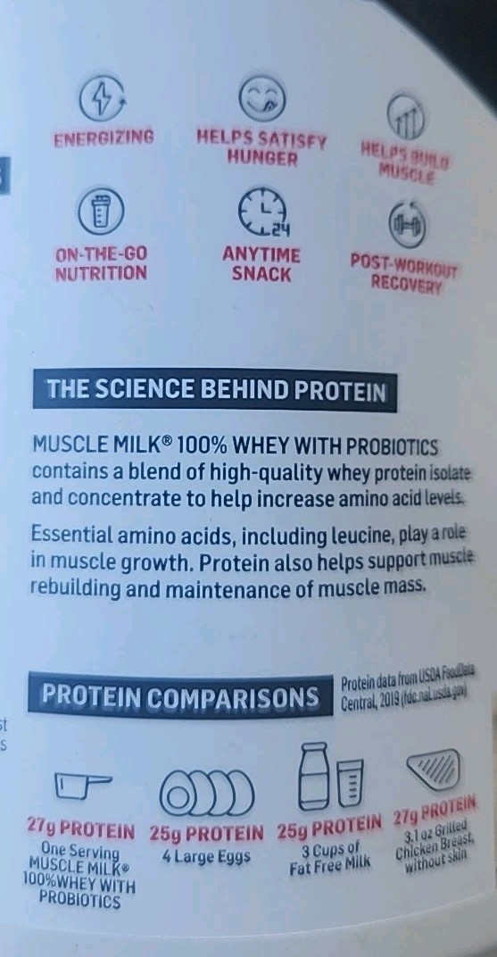 100% Whey With Probiotics Protein , Vanilla, 1.85 Pound Muscle Milk 23 Servings