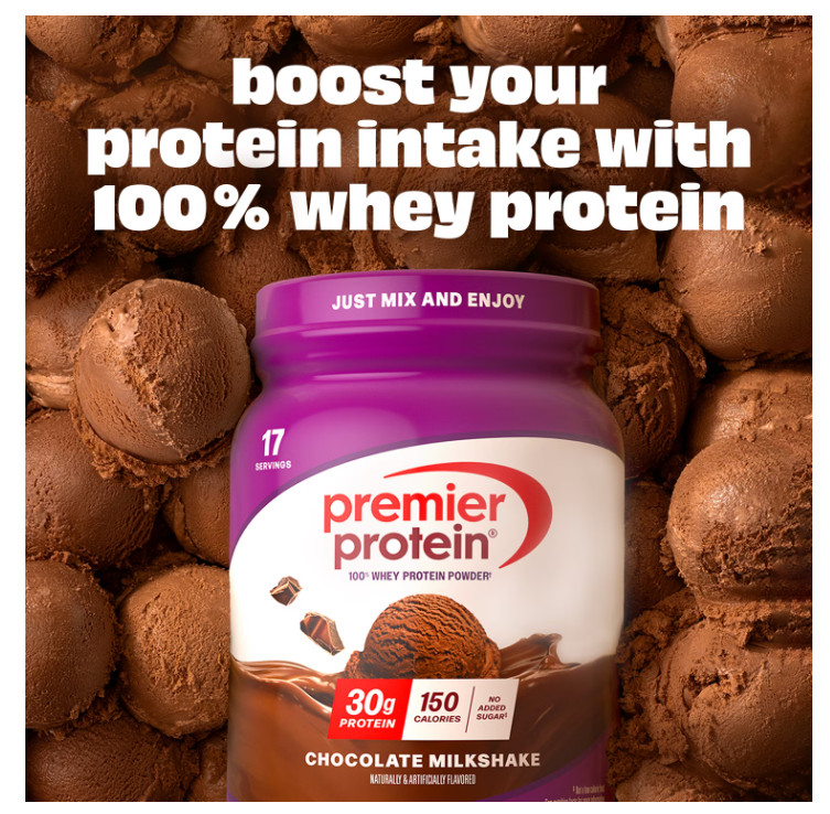 Premier Protein 100% Whey Protein Powder, Chocolate Milkshake, 30g Protein, 24.5