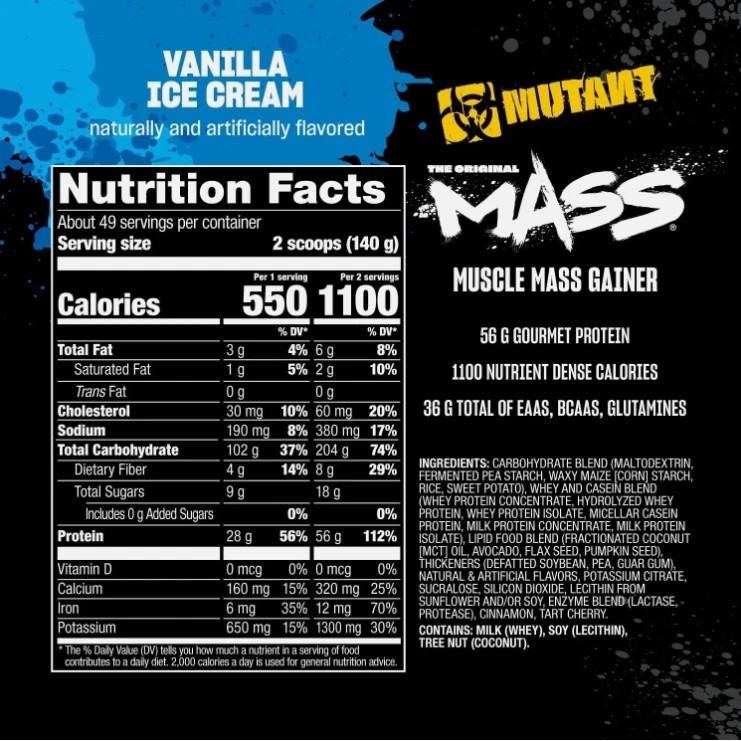 MUTANT MASS® 5 LBS Original Muscle Mass Gainer High Protein – Vanilla Ice Cream