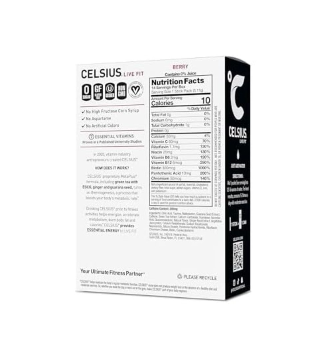 Celsius Essential Energy Powder Drink Mix Sticks Berry 14ct Vegan 200mg