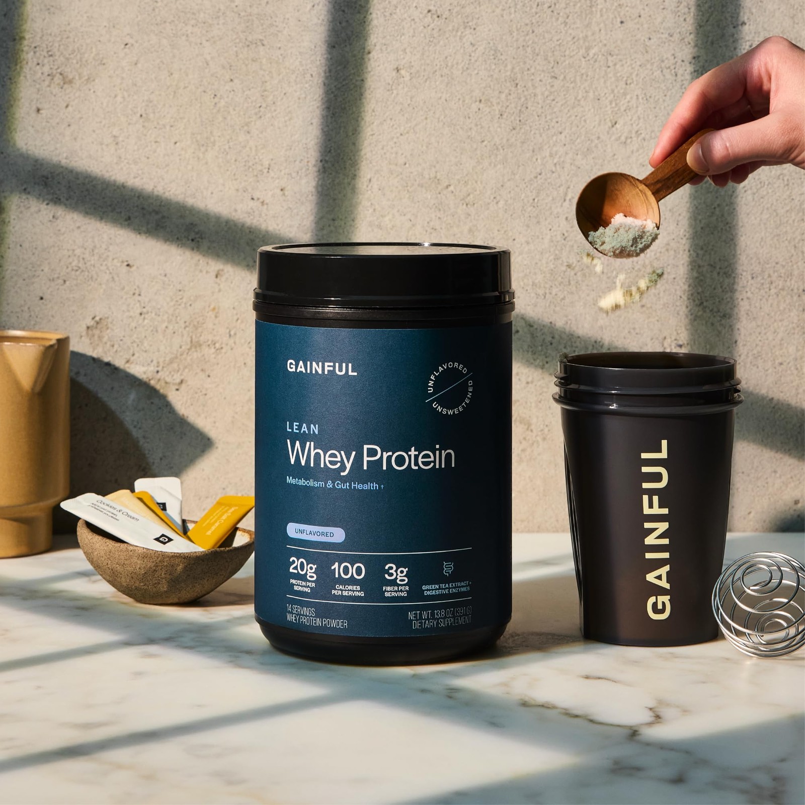 Gainful Lean Whey Protein Powder with 20g Protein per Serving, Unflavored, Su…