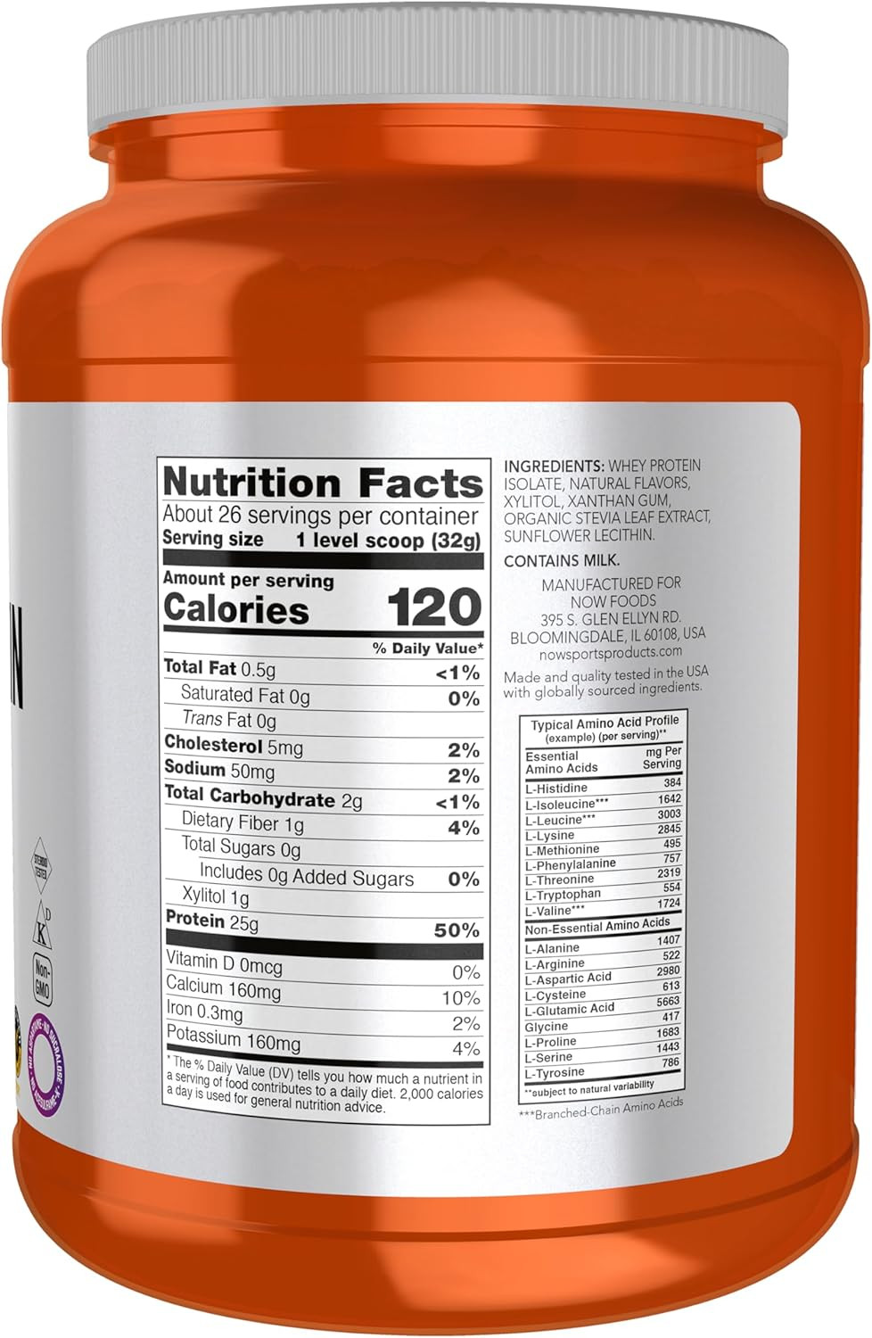 NOW Foods Sports Nutrition, Whey Protein Isolate, 25 G with Bcaas, Creamy Vanill