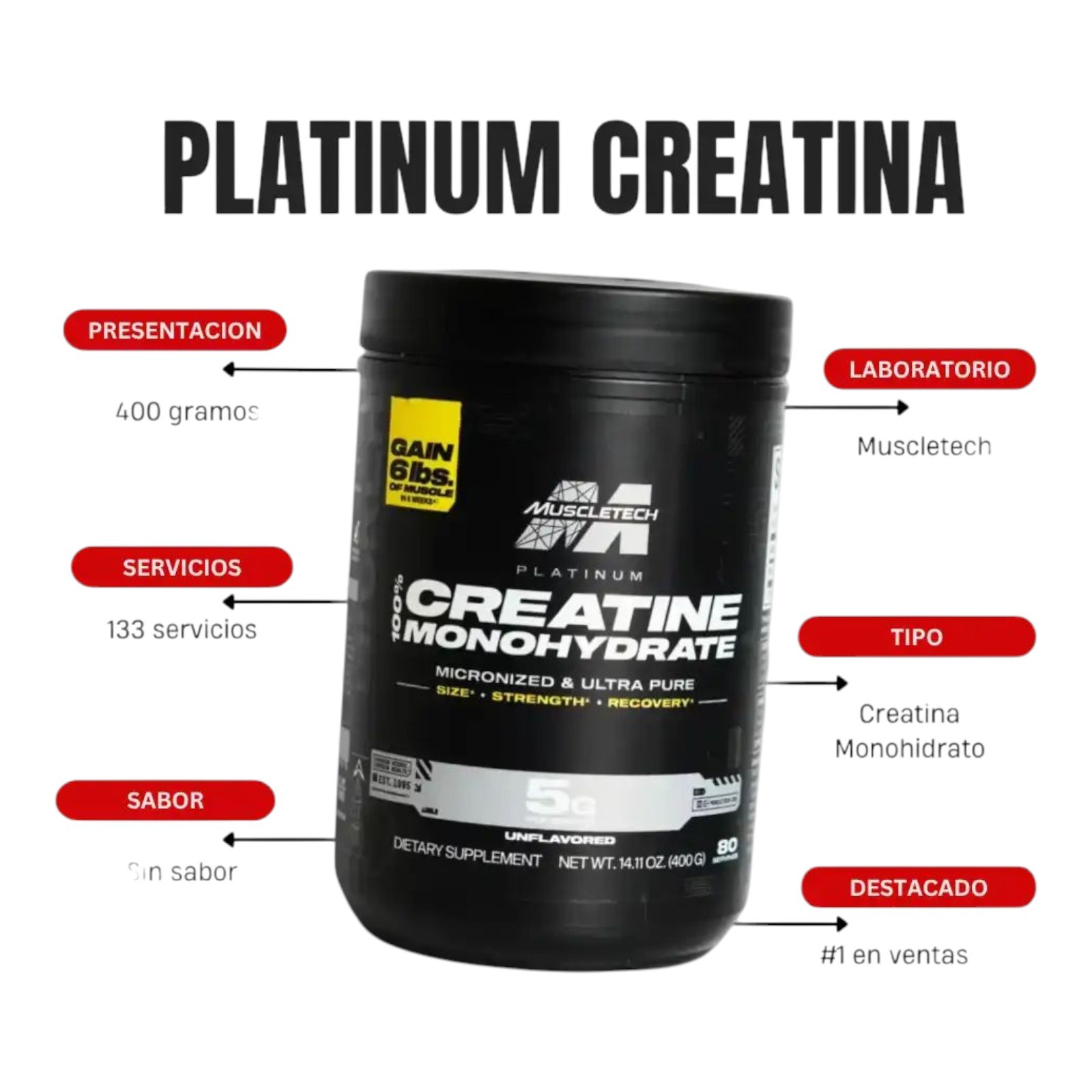 Muscletech, Essential Series, Platinum 100% Creatine, Unflavored, 14.11 oz