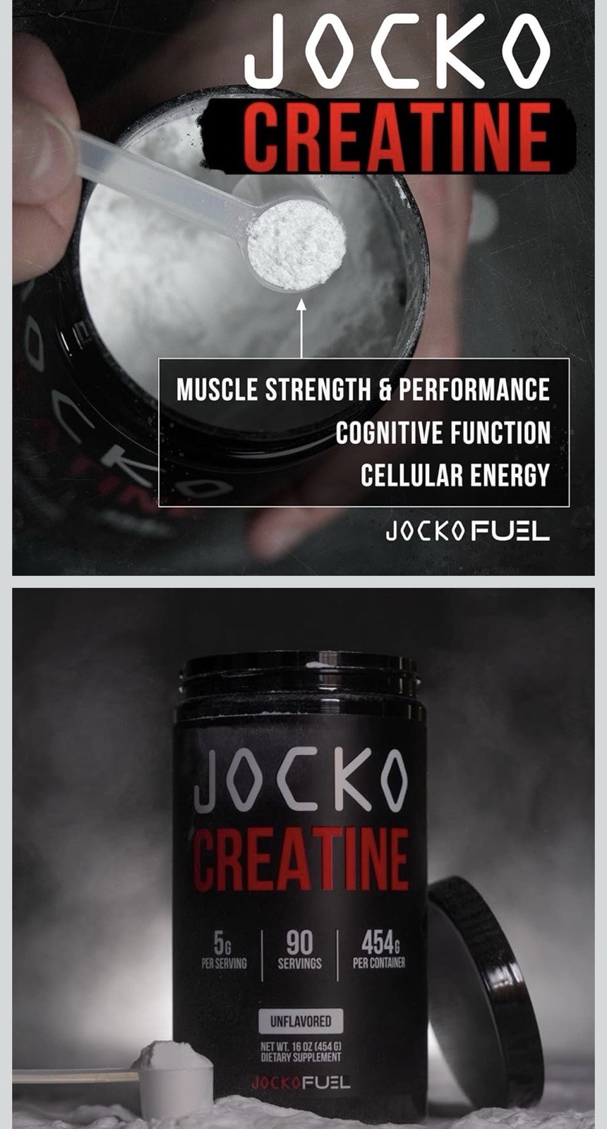 JOCKO Creatine Monohydrate Powder (4 PACK) Unflavored 90 Servings 16 Ounces