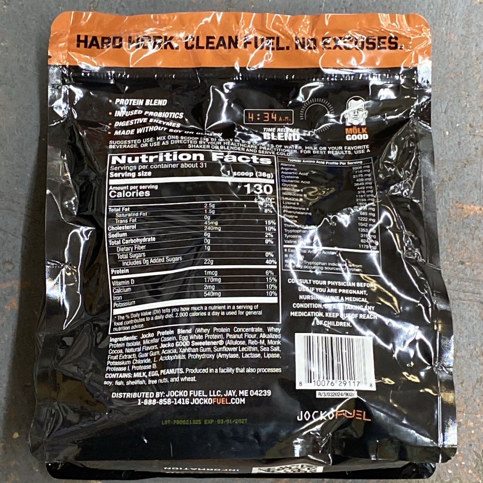 Jocko Fuel Molk Protein Powder Chocolate Peanut Butter 2.5 LB Exp 03/2027