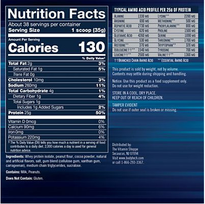 Chocolate Peanut Butter Whey Protein Isolate Powder – 3 lbs./38 Servings