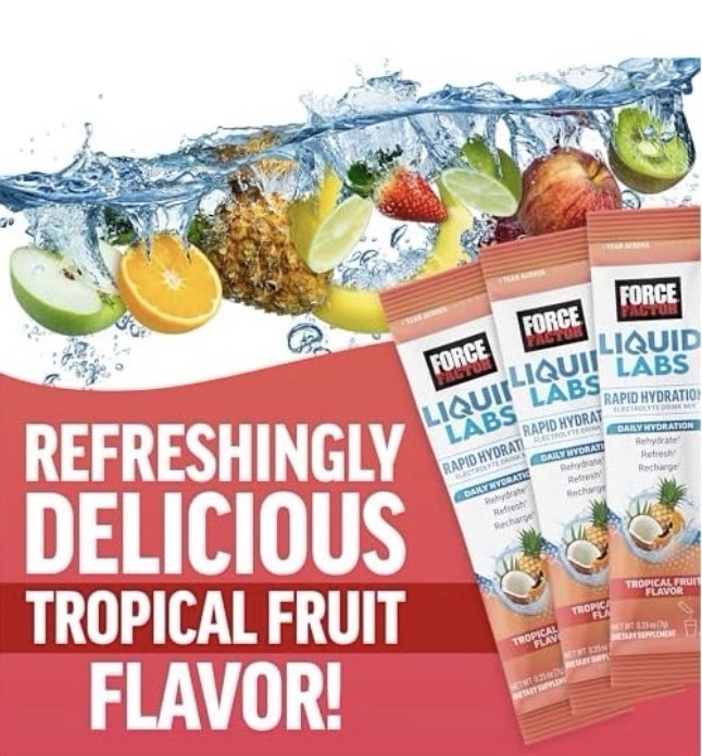 Force Factor Rapid Hydration Electrolyte Drink Mix Tropical Fruit 20 Stick Packs