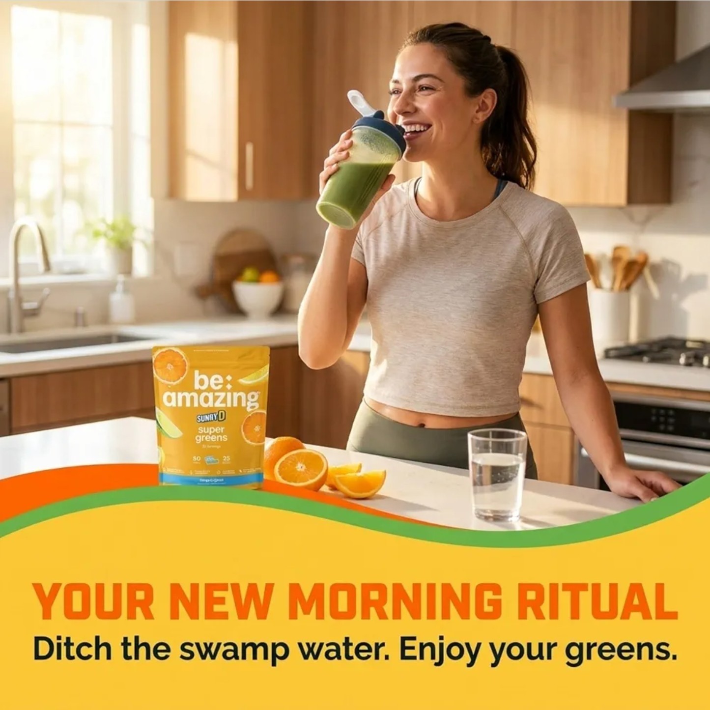 BE Amazing SUPER GREENS 1 Lb Size (25 Serv) Natural Sunny D Flavor BEST BY 10/26