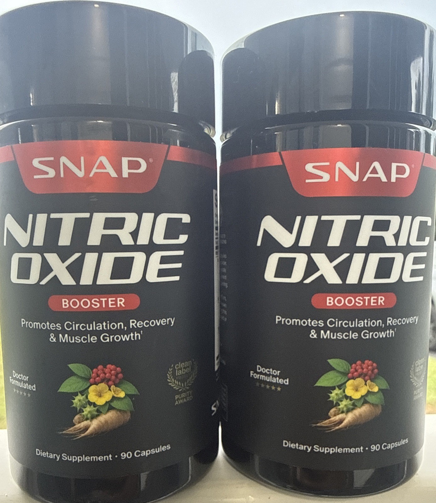 SNAP Nitric Oxide Booster L-Arginine 2X Bottles 90 Caps Exp 09/29