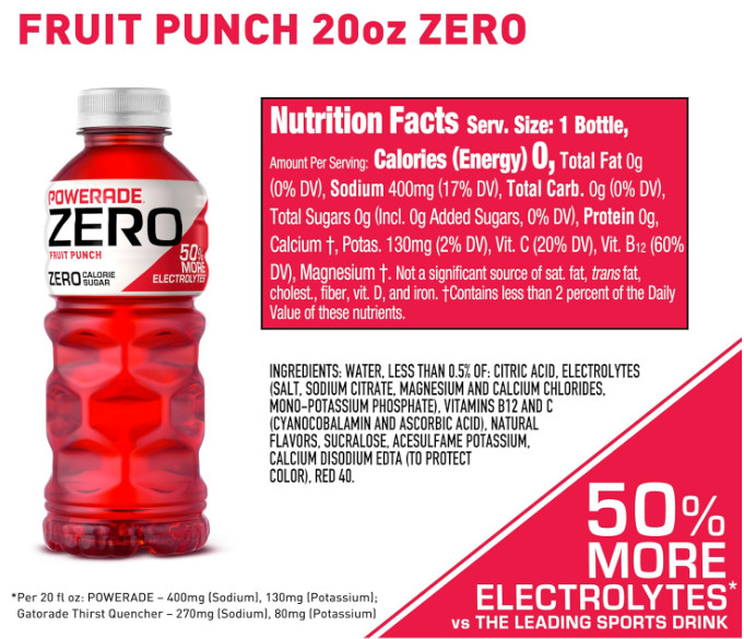 POWERADE ZERO Fruit Punch, 20 fl oz, 8 Pack