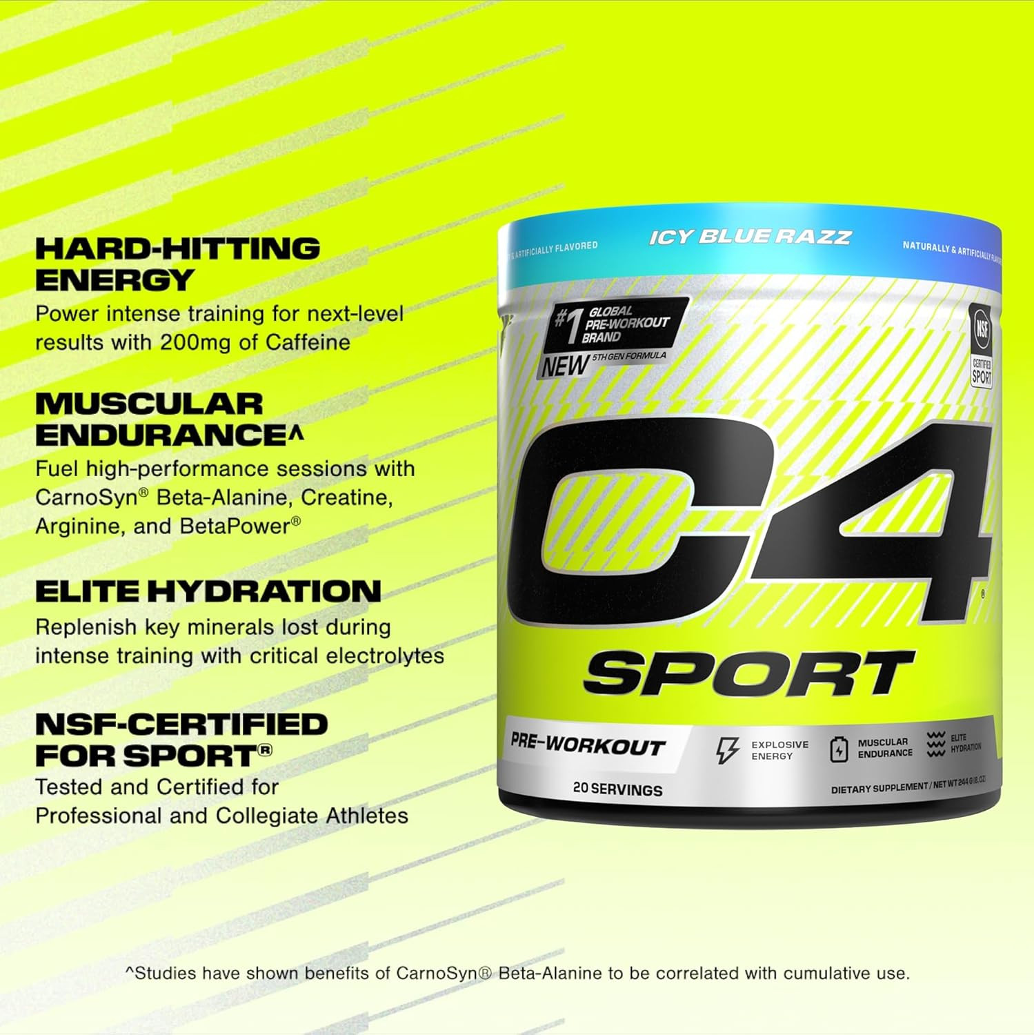C4 Sport Pre Workout Powder – NSF Certified for Sport – Elite Hydration – 200…