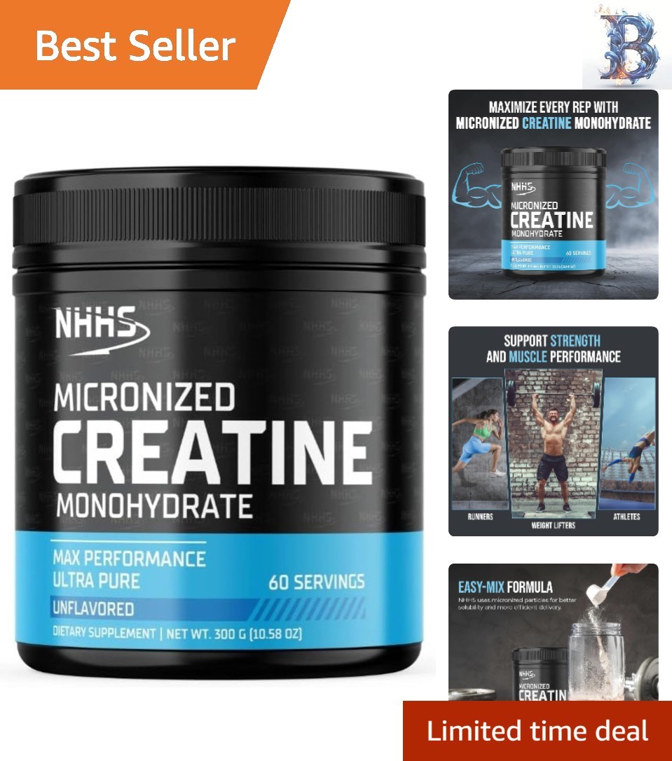 Micronized Creatine Monohydrate Powder, 60 Servings, 300g – Pure & Unflavored