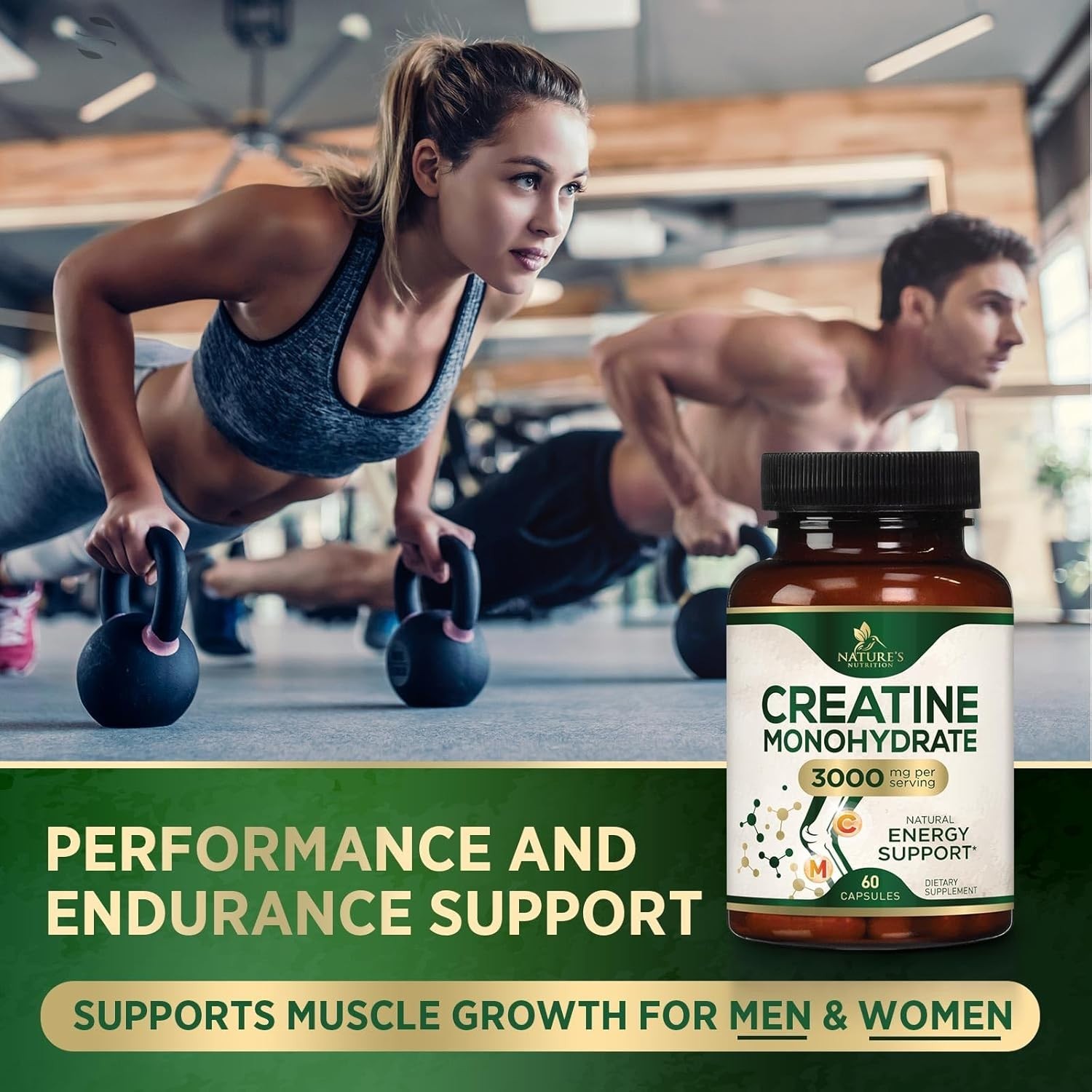 Unflavored Creatine Monohydrate 60 Capsules – Boost Energy, Strength & Muscle