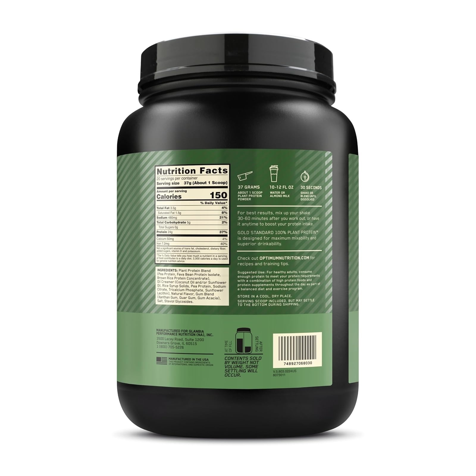 Optimum Nutrition Gold Standard Plant Based Protein Powder – Creamy Vanilla