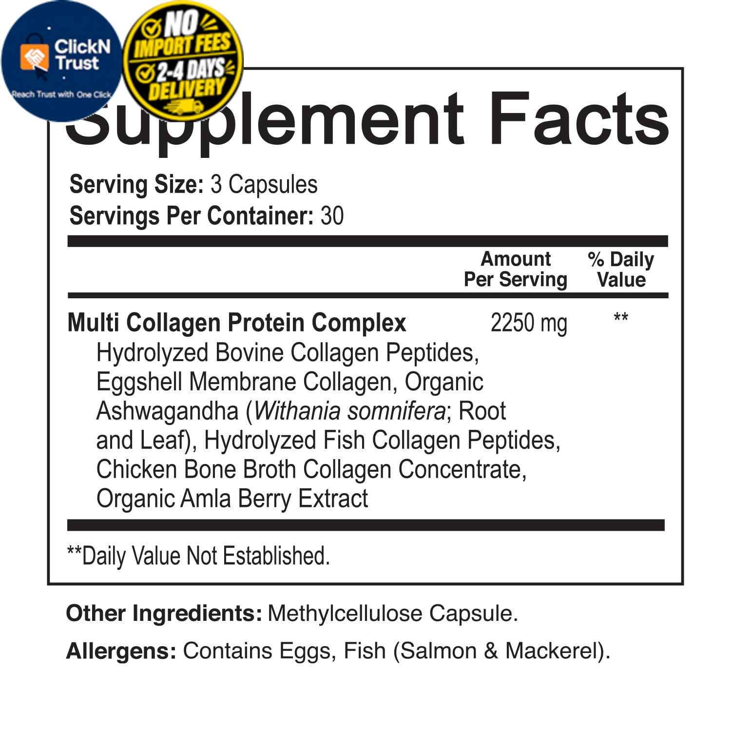 NutriFlair Multi Collagen Peptides 2250mg, 90 Capsules – 90 Count (Pack of 1)