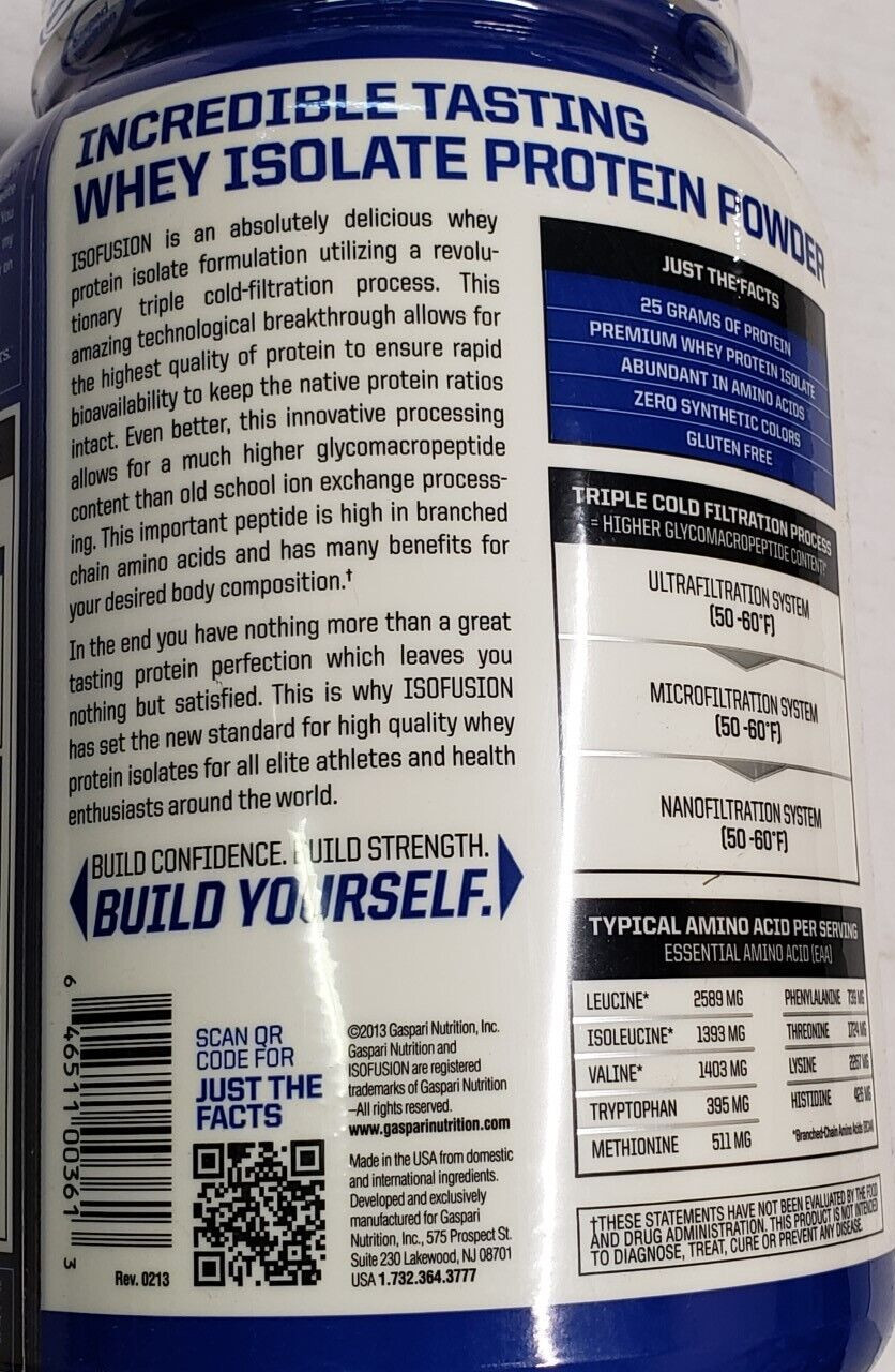 Gaspari Nutrition – ISOFUSION – 1.6 lbs – Milk Chocolate – 23 Servs – Ex 12/2024