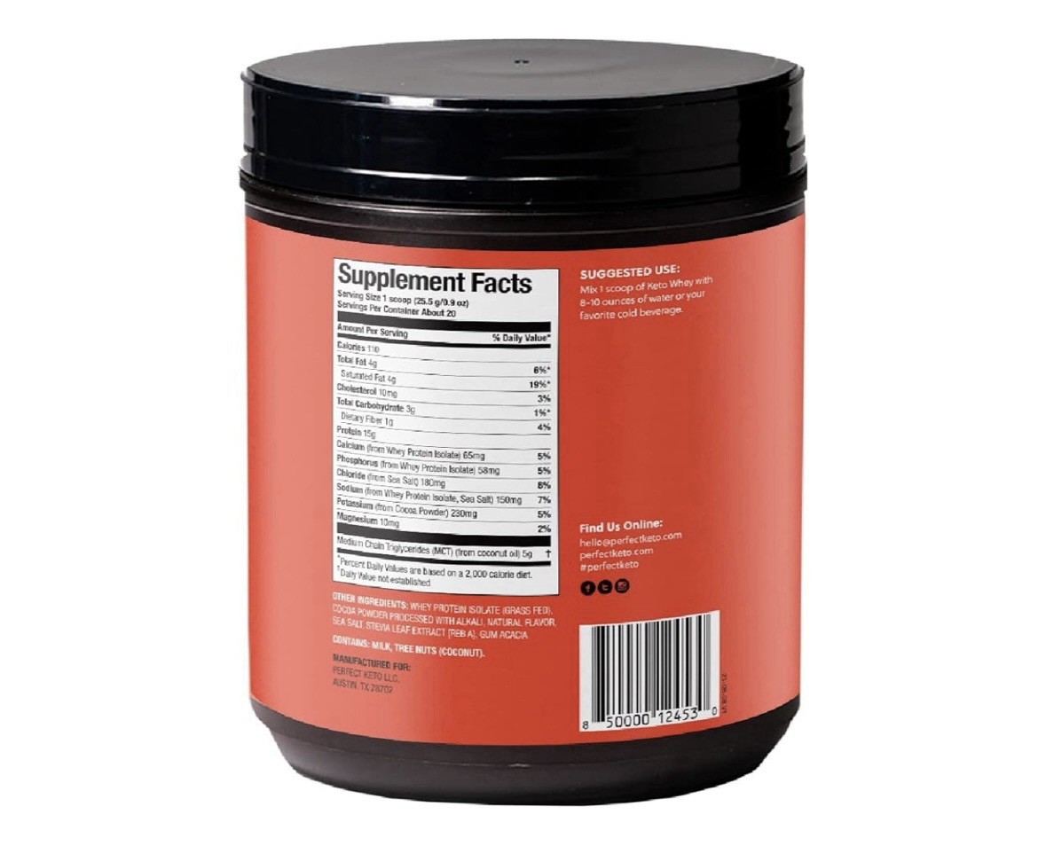 Perfect Keto Grass-Fed Whey Protein Chocolate 18oz | MCT, Gluten-Free