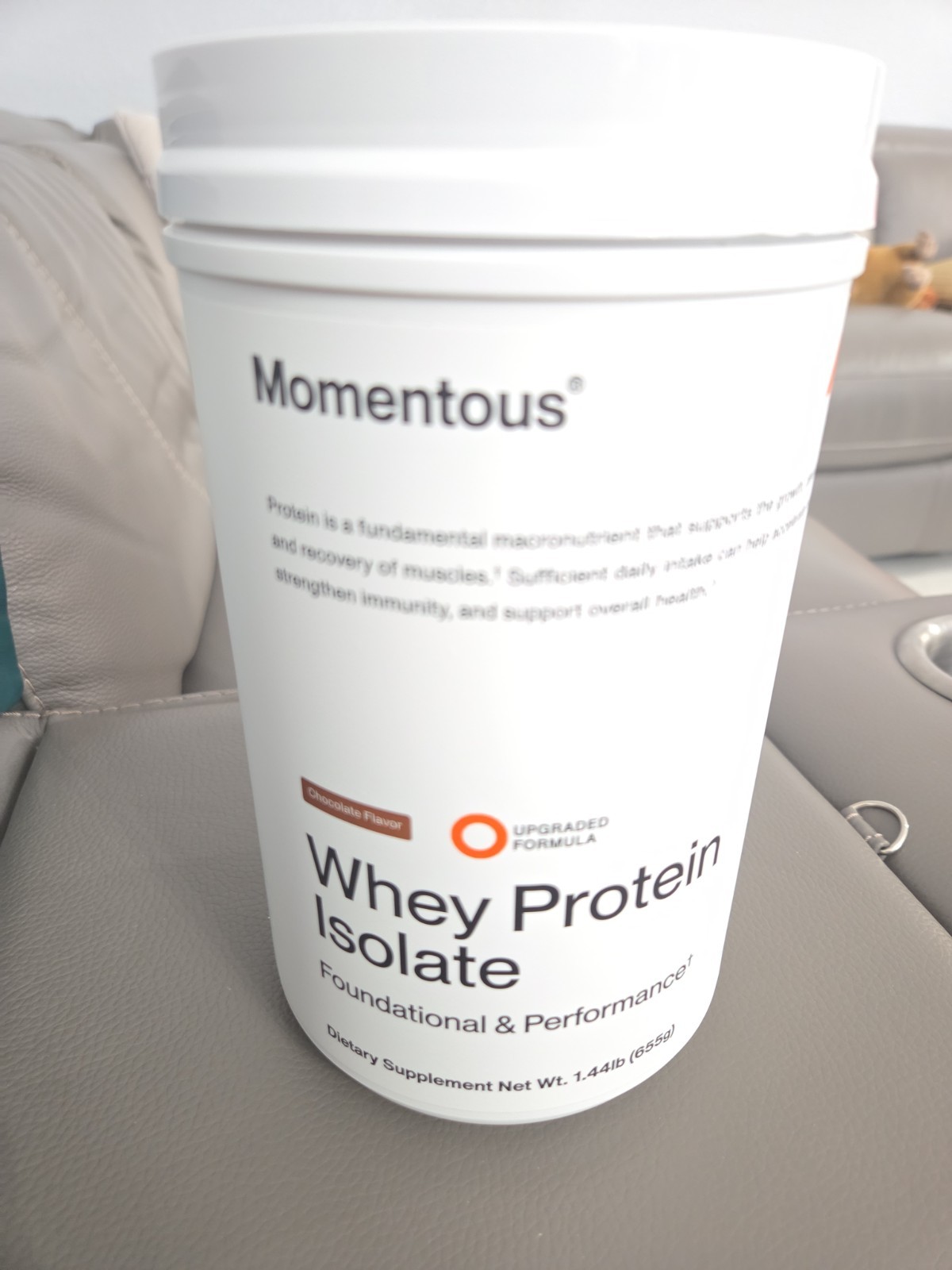 Momentous Whey Protein Isolate Chocolate Flavor High Protein Powder 1.48 lb
