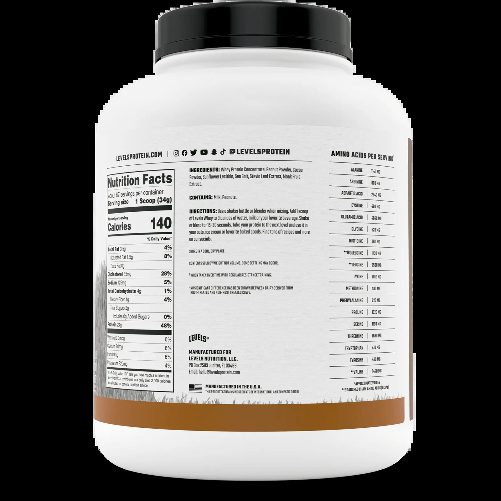 Levels Whey Protein, Grass Fed, No Artificials, 24G of Protein