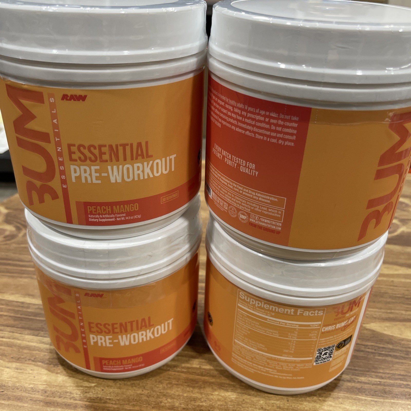 (2) RAW Essential Pre Workout Powder Peach Mango 30 Servings/423g X 2 Packs