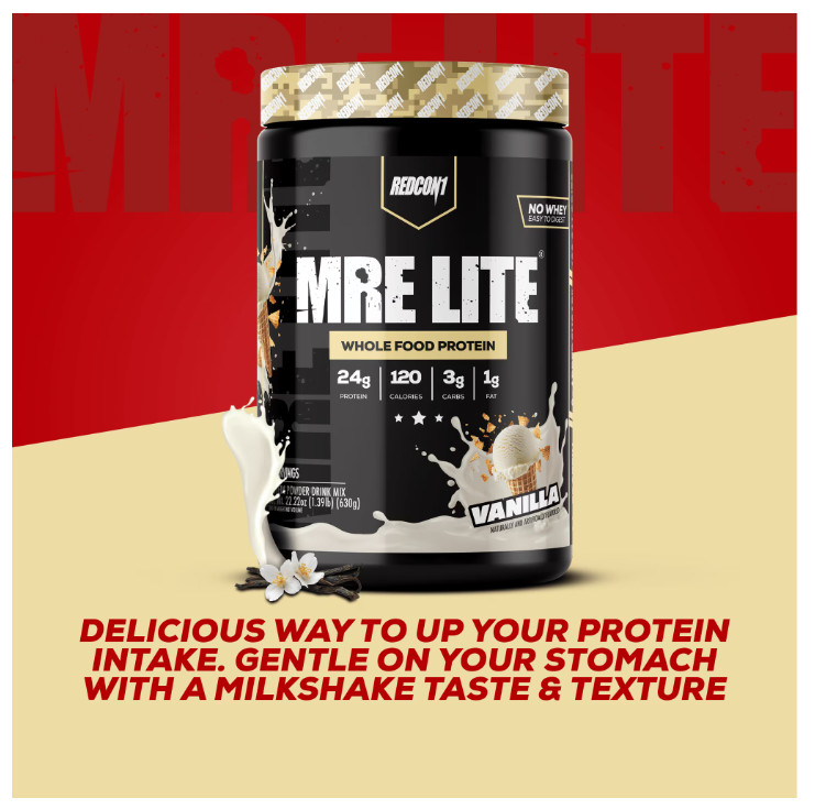 REDCON1 MRE Lite Whole Food Protein Powder, Vanilla Milkshake, Whey & Lactose Fr