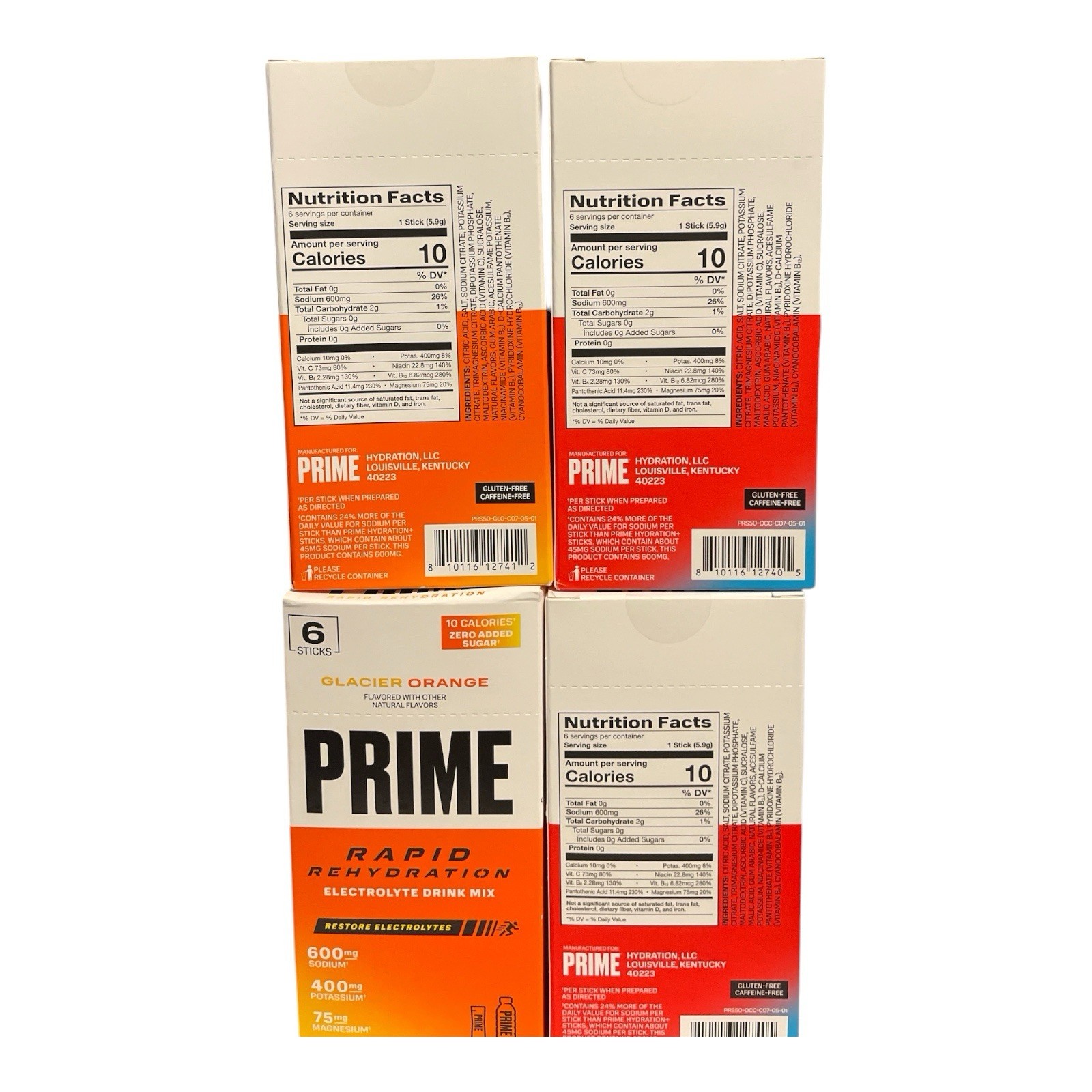 PRIME Hydration Mix 4-Pack (24 Sticks) Ocean Cherry & Glacier Orange Exp 2027