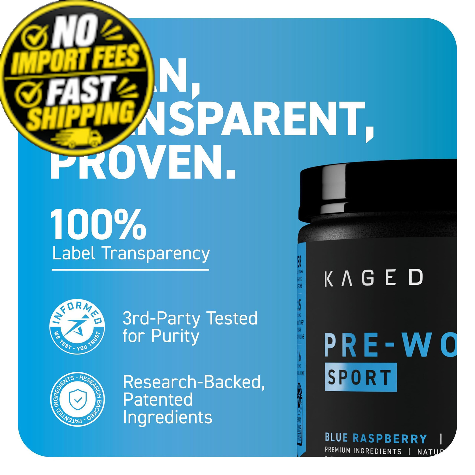 Kaged Sport Pre Workout Powder for Men & Women, 9.24 Ounce (Pack of 1),