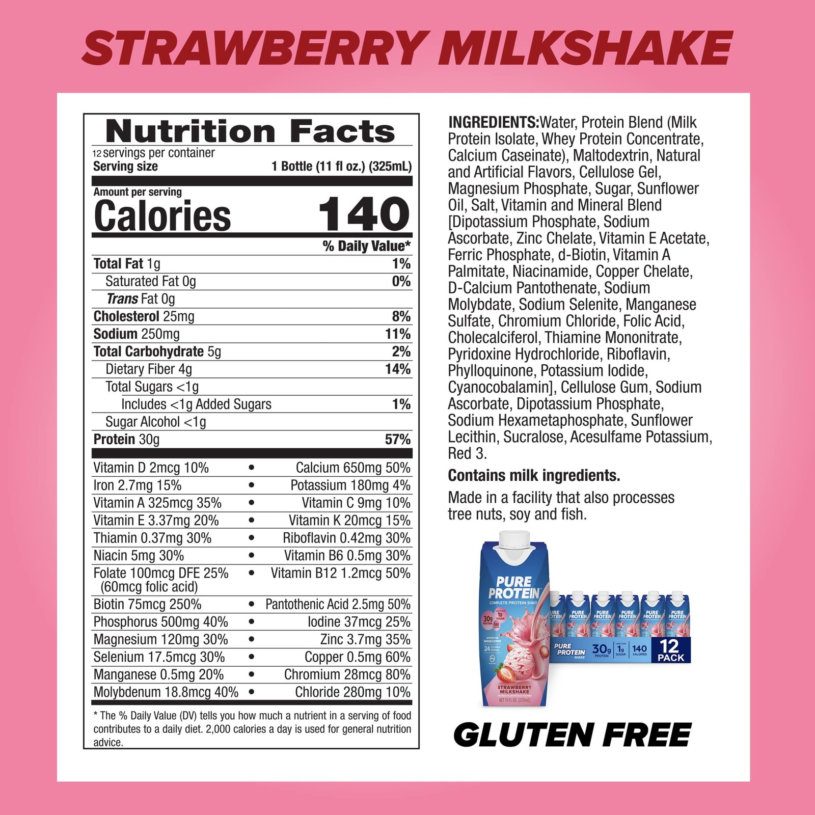 Pure Protein Shake Bundle – 24x11oz 30g Protein, Strawberry & Chocolate