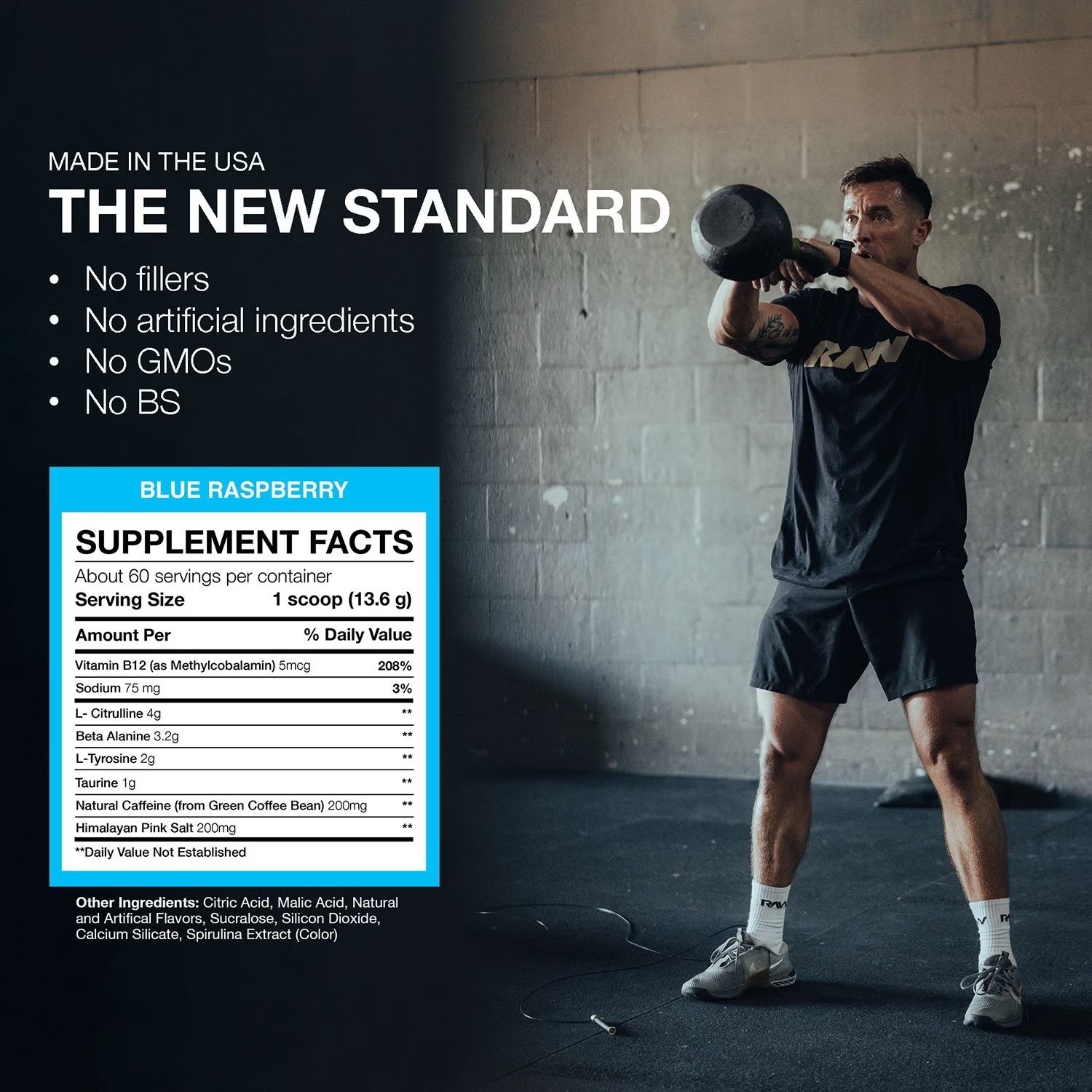 RAW Nutrition CBUM Essential Pre Workout Powder Blue Raspberry 1.78 lbs.EXP 2/27