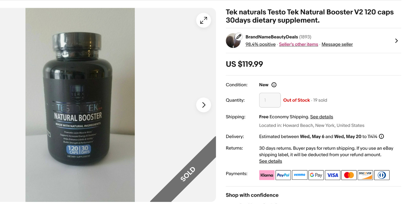 Tek naturals Testo Tek Natural Booster V2 120 caps 30days dietary supplement.