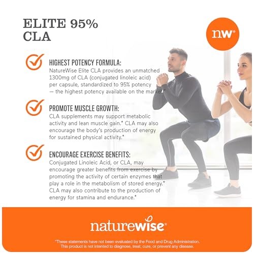 NatureWise CLA 1300 – 95% Active Conjugated 90 Count (Pack of 1), Brown