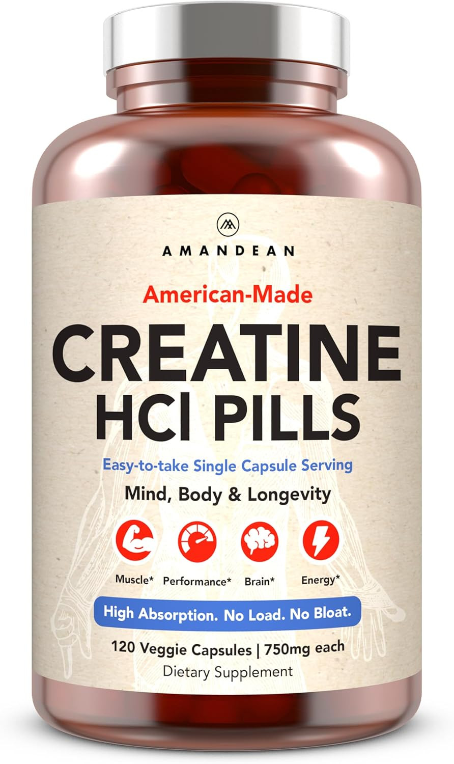 Creatine Hcl Pills. American Made CON-CRET. 120 Capsules, 4-Month Supply. 7X Con