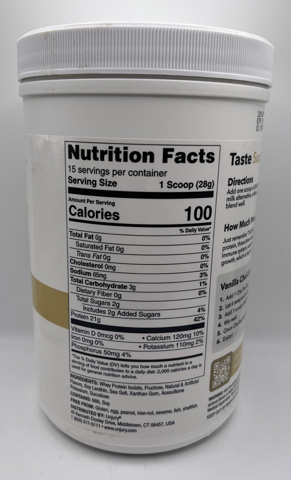 Unjury Vanilla Whey Protein Powder Drink Mix Bariatric 14.8oz.EXP 10/26 FREE 🚢