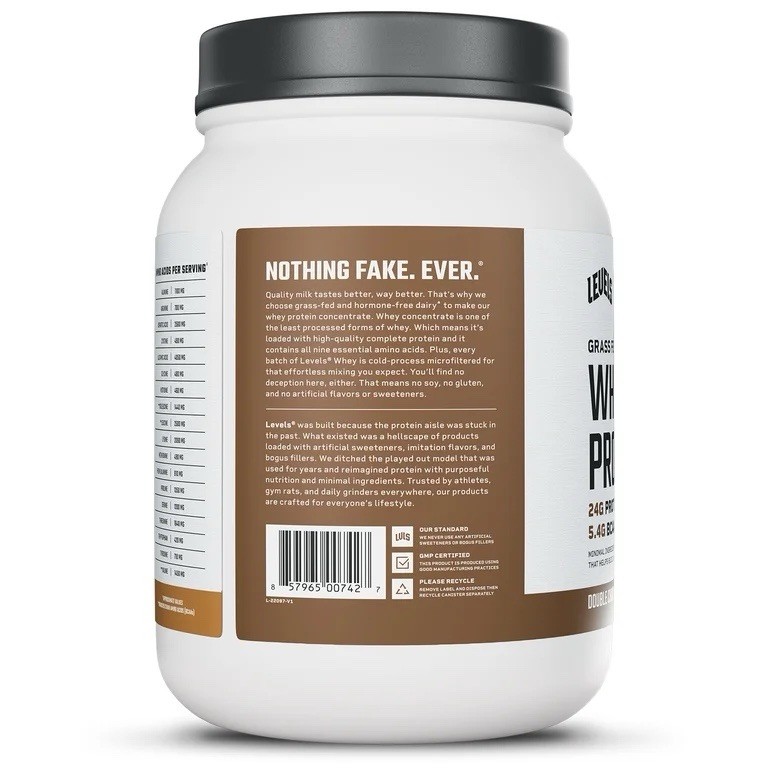 Levels Grass Fed Whey Protein Powder, Double Chocolate, 21 Serv