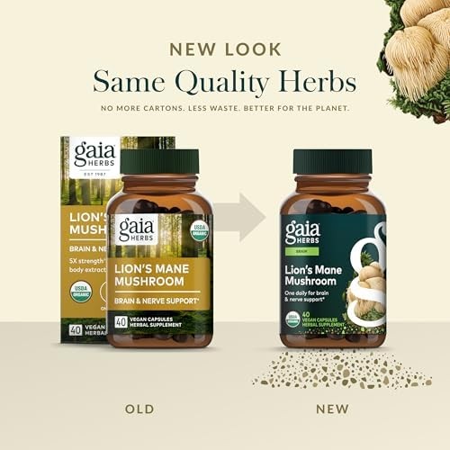 Gaia Herbs Lion’s Mane Mushroom – Brain Health Support* – 40 Vegan Capsules (40