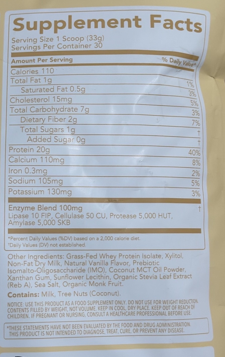 Clean Simple Eats Vanilla Whey Protein Powder 20 Grams Protein 30 Servings