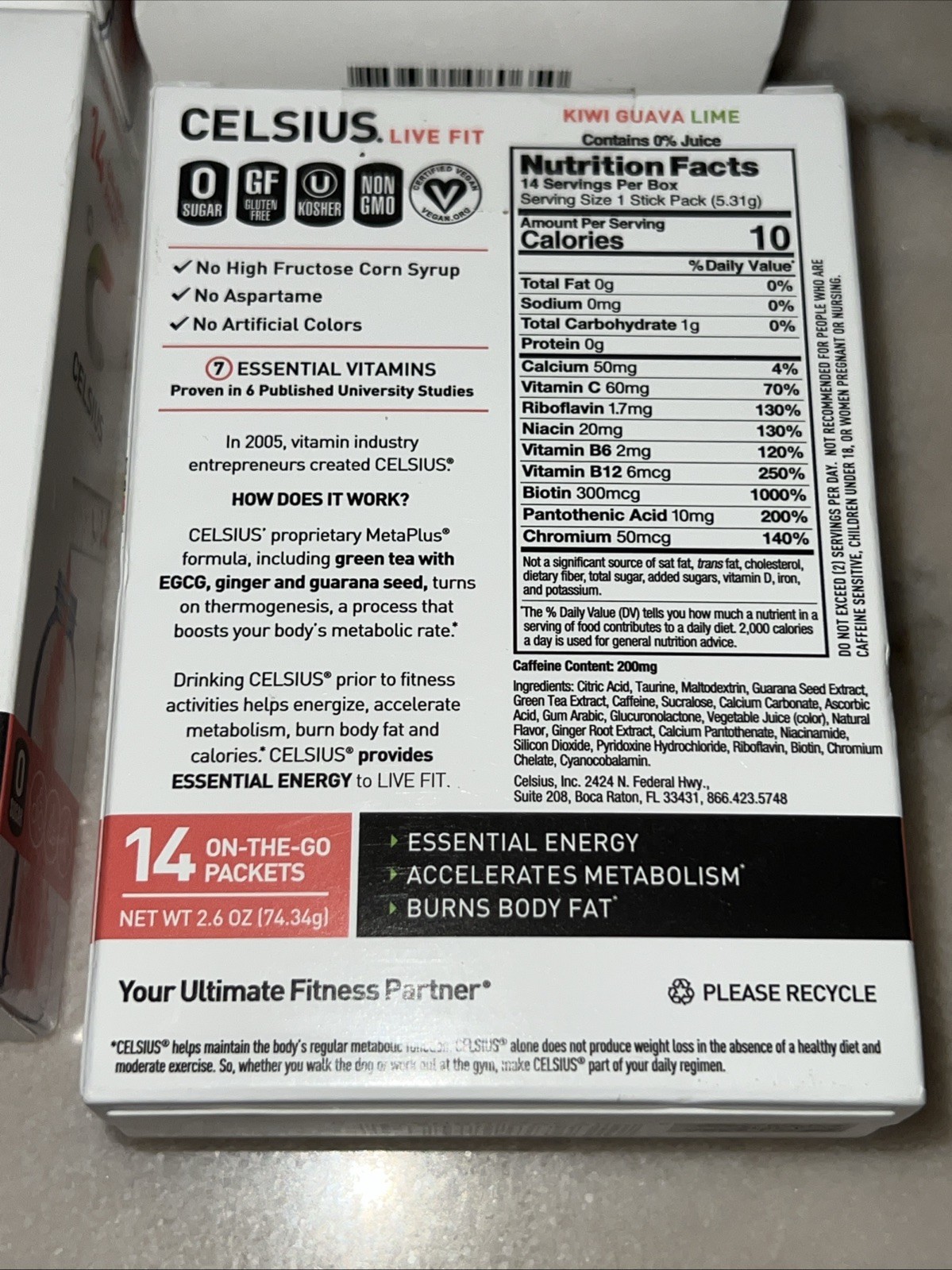 CELSIUS On-the-Go Energy Powder Packets Kiwi Guava Lime 14 CT – 4 Pack Bundle